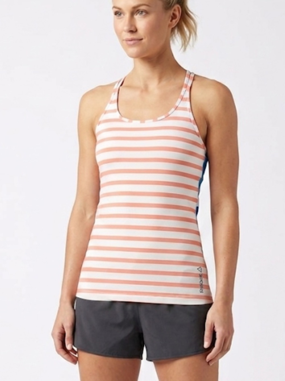 Reebok Coral Blue Striped Athletic Racerback Tank Top